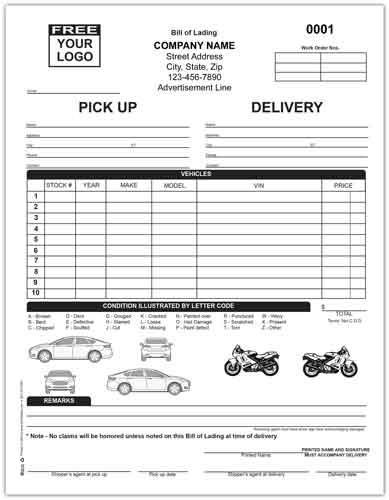 Vehicle Straight Bills of Lading