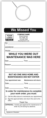 Building Maintenance Door Hanger