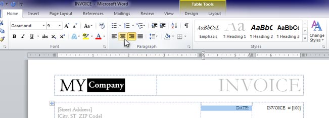 Center "Date" in Cell
