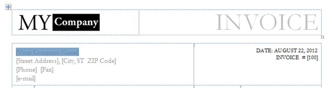 Highlight Existing Text "Your Company Name"