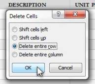 Select "Delete entire row"