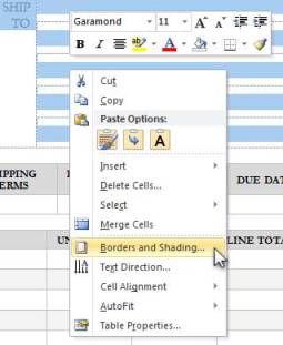 Select Borders and Shading