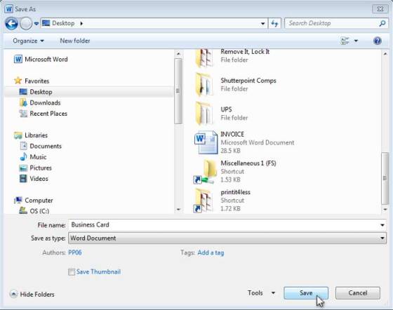 Select Location and Enter Name for Business Card