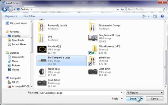 Selecting Logo - Image to Insert