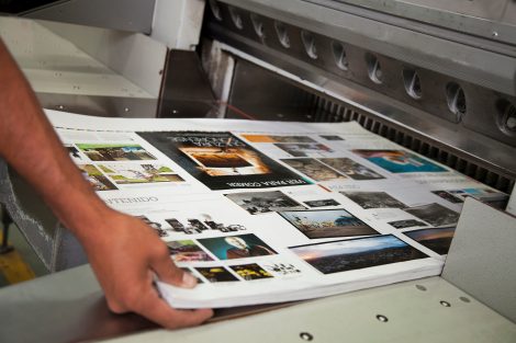 Close up of an offset printing machine during production