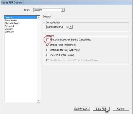 Illustrator Form Tut - Deselect Editing Capabilities for PDF Format