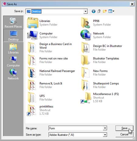 Illustrator Form Tut - Save As Dialog Box