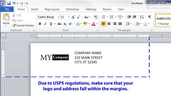 Word Env #10 Tutorial - Make Sure Logo & Address Are Within Margins