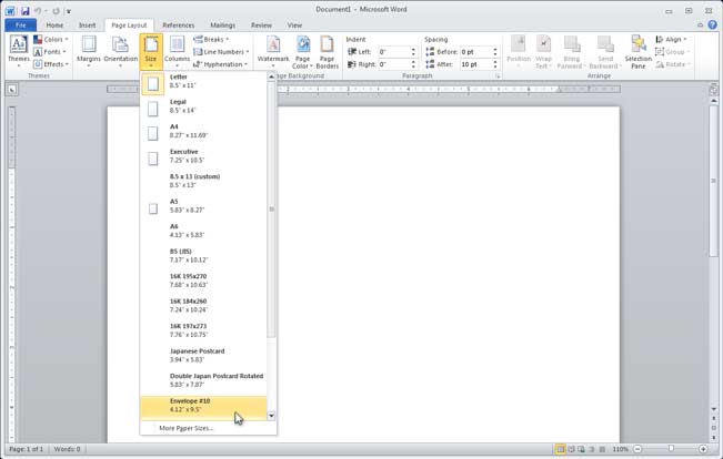 Word Env # 10 Tutorial - Change Size of Document