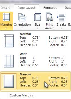 Design Invoice In Excel - Change Margins to Narrow
