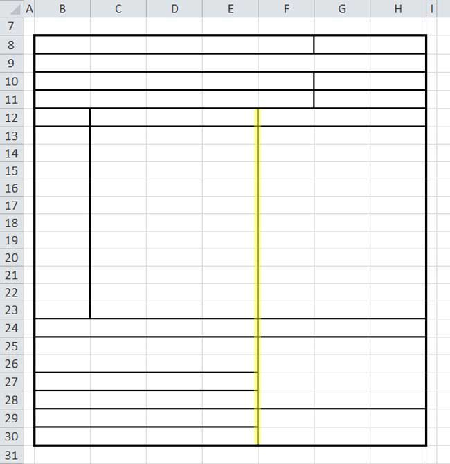 Design Invoice In Excel - Medium Thick Vertical Line for Description Column