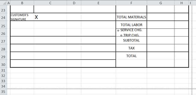 Design Invoice In Excel - Enter Text for Cell F:26