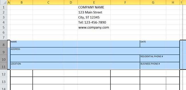 Design Invoice In Excel - Select Rows 8 - 11