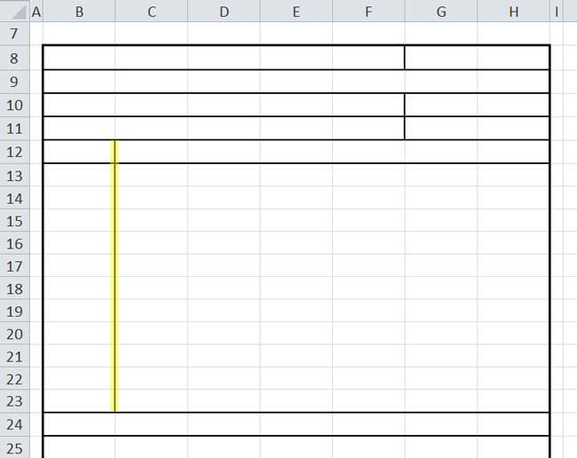 Design Invoice In Excel - Medium Thick Vertical Line for Qty Column