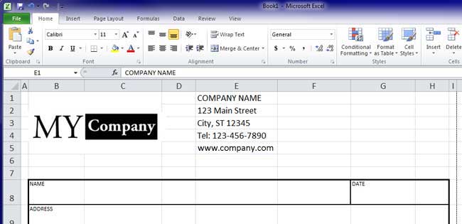 Design Invoice In Excel - Center Logo to Company Information if Needed