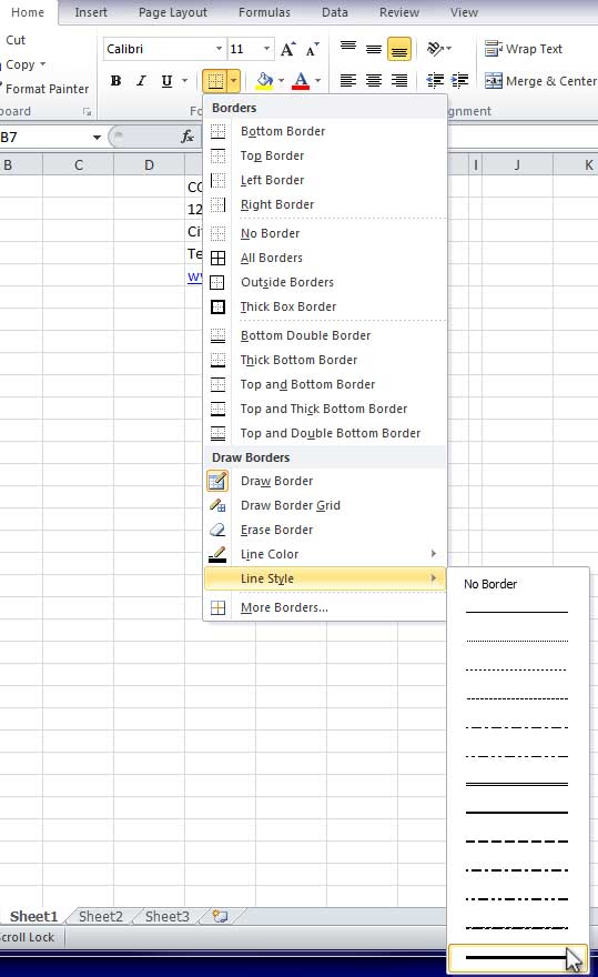 Design Invoice In Excel - Thickest Line Style from Borders Button