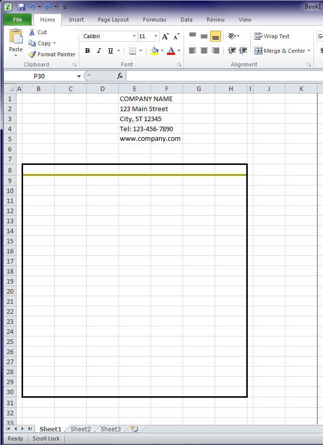 Design Invoice In Excel - Draw First Vertical Line