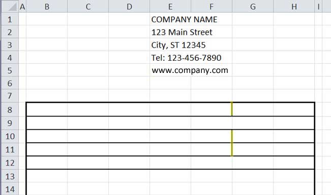Design Invoice In Excel - Medium Thick Vertical in Customer Info