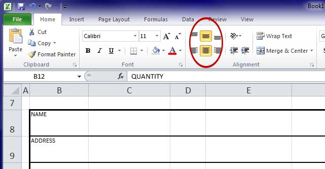Design Invoice In Excel - Aligning Text in Row 12