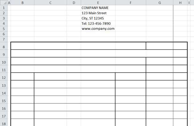 Design Invoice In Excel - All Column Widths Changed