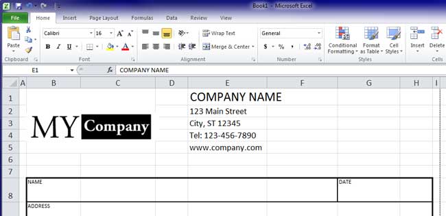 Design Invoice In Excel - Increase Size of Company Name