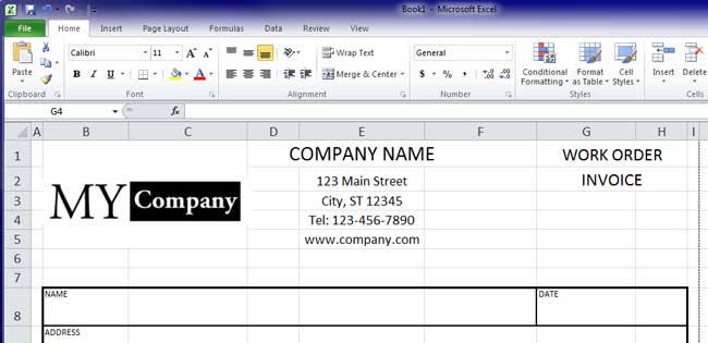 Design Invoice In Excel - Center and Increase Font Size for Work Order & Invoice