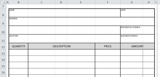 Design Invoice In Excel - Description and Amount Text Centered