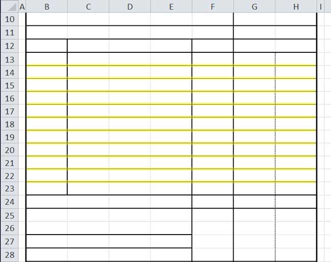 Design Invoice In Excel - Draw 10 Thin Lines