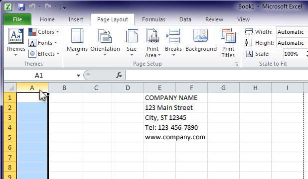 Design Invoice In Excel - Select Column A