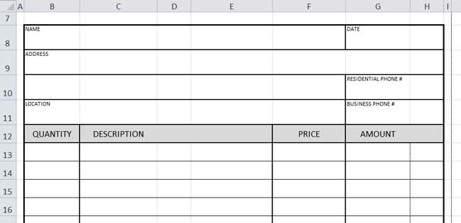 Design Invoice In Excel - Text for Row 12