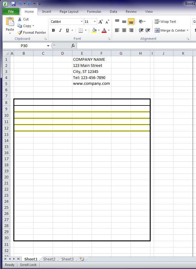 Design Invoice In Excel - Draw 4 Additional Lines for Customer Info