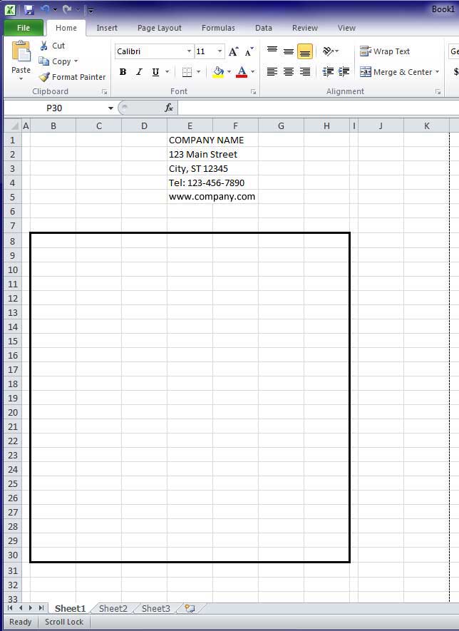 Design Invoice In Excel - Draw Outer Border for Form