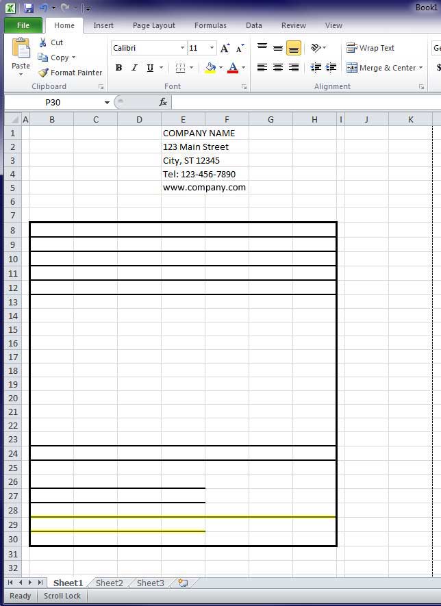 Design Invoice In Excel - Last 2 Medium Thick Horizontal Lines