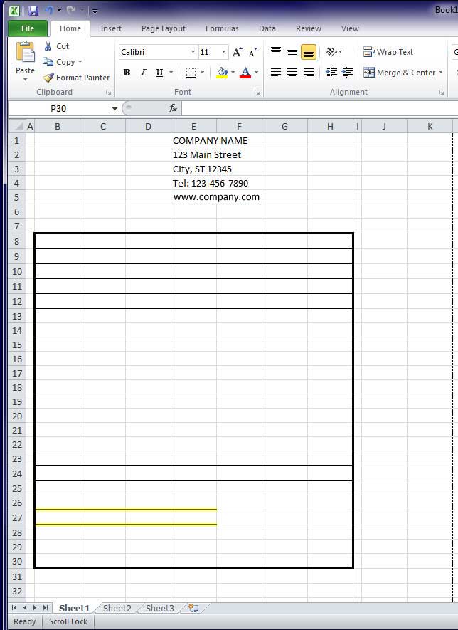 Design Invoice In Excel - Draw 2 Shorter Lines