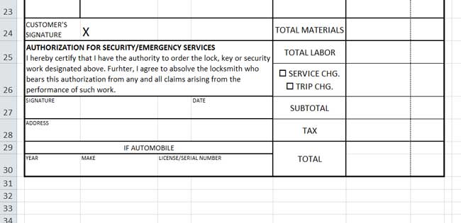 Design Invoice In Excel - Text for Merged Cells B:25 - E:26
