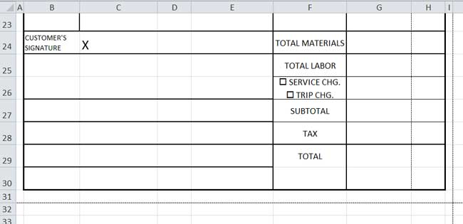 Design Invoice In Excel - Increase Height for Rows 24 - 30