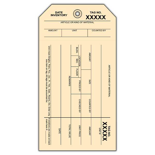 Inventory Tag with stub