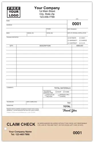 Service Repair Invoice Claim Check