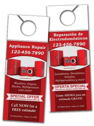 Appliance Repair Advertising Door Hanger – English and Spanish