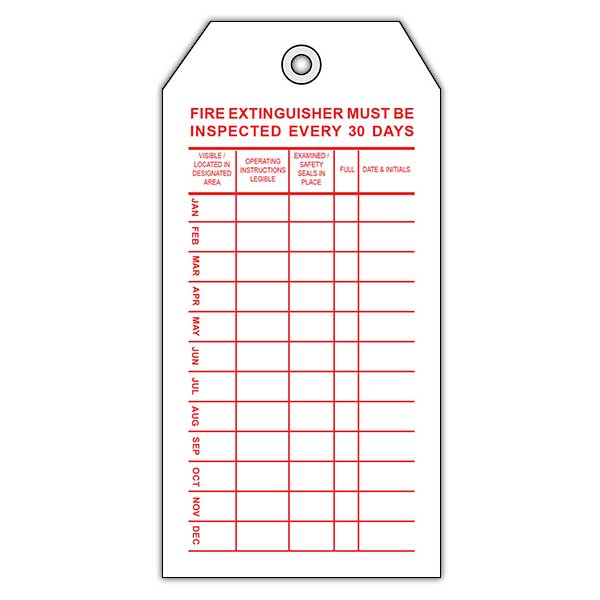 Fire Extinguisher 30 Day Tag