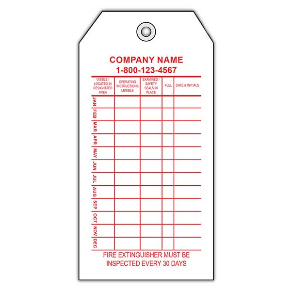 Fire Extinguisher 30 Days Inspection Tag