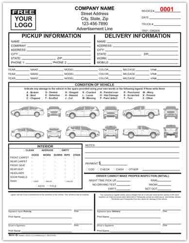 Auto Transport Bills of Lading with 3 Vehicles