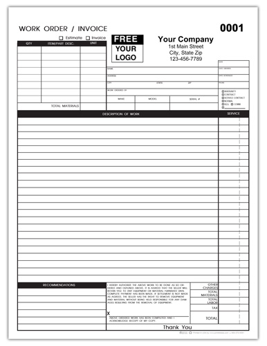 Contractors Work Order Invoice