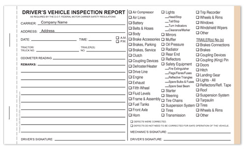 Driver’s Vehicle Inspection Report Book