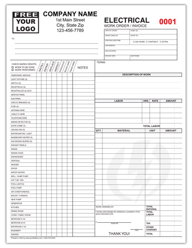 Electrical Invoice Form 798 2-Part or 3-Part