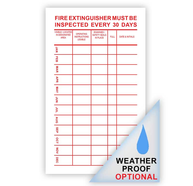 Fire Extinguisher 30 Day Label