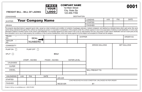 Fuel Transport Freight Bill of Lading