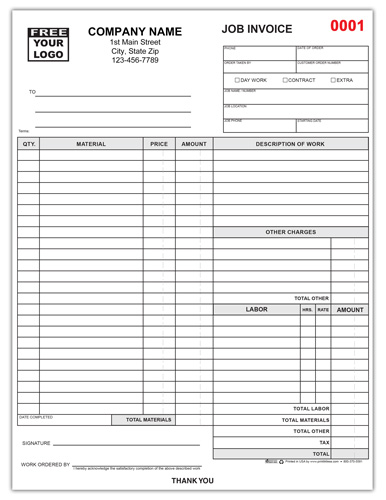General Work Order Invoice Form 862 8.5×11 – 2 part or 3 part