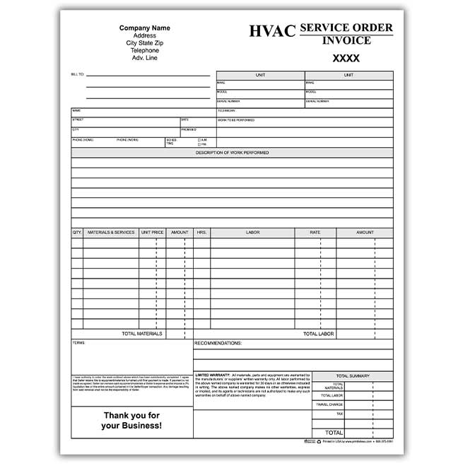 HVAC Service Order Invoices