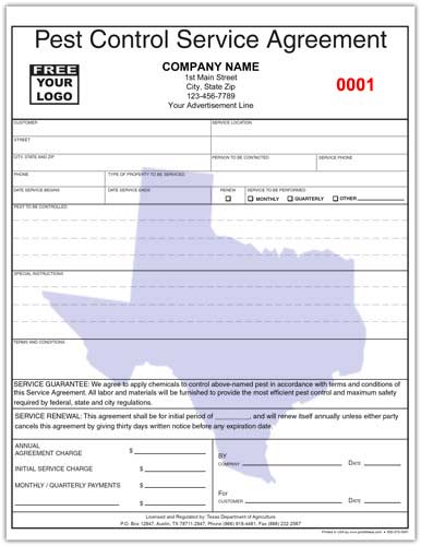 Pest Control Service Agreement for Texas